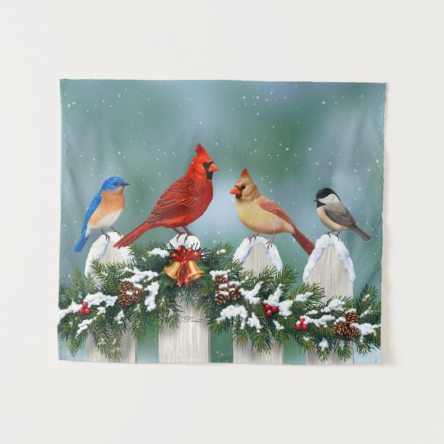 Tapiz Cardenales de vacaciones y Navidades Garland (Anverso (horizontal))