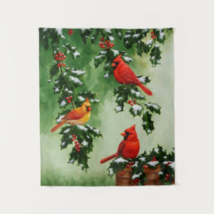 Tapiz Cardenales rojos del norte y acebo