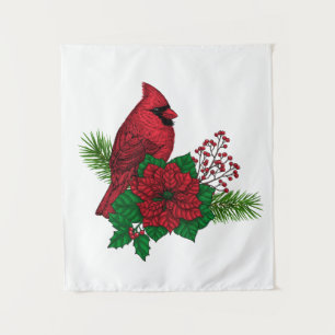 Tapiz Cardenales rojos sobre decoración de Navidades
