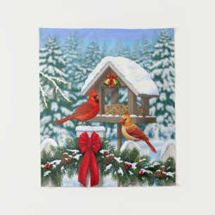 Tapiz Cardenales y Comedero de Pájaros de Navidad