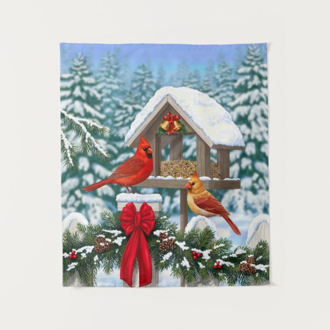 Tapiz Cardenales y Navidades Alimentador de aves (Anverso)