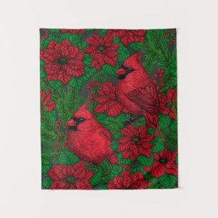 Tapiz Cardenales y poinsettia para Navidades