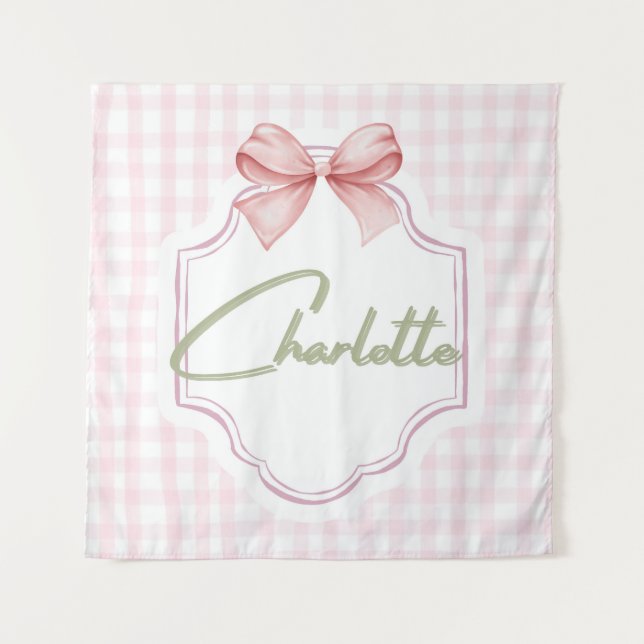 Tapiz Carlota Personalizada Rosa Bow & Gingham Print (Anverso)