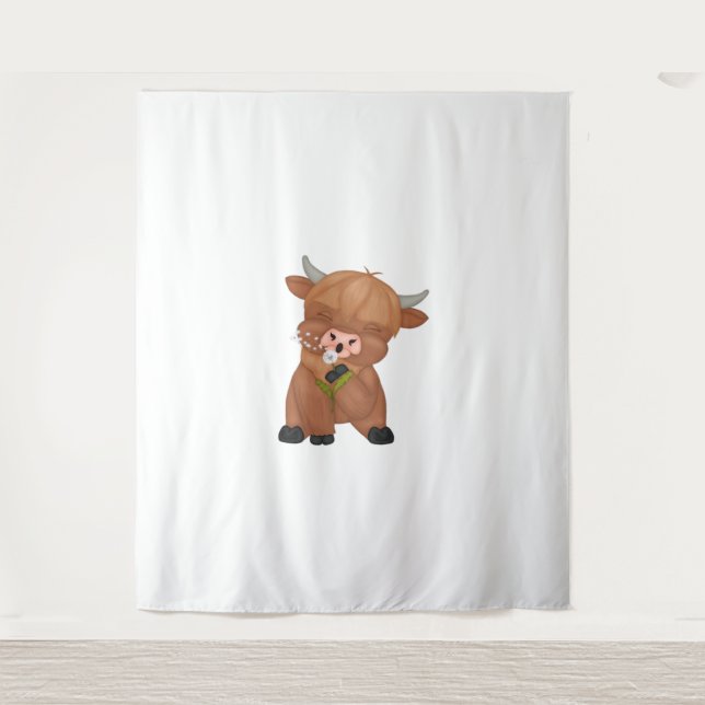 Tapiz Carne Highland Cow y Dandelion Puff Classic T-Shir (Anverso)