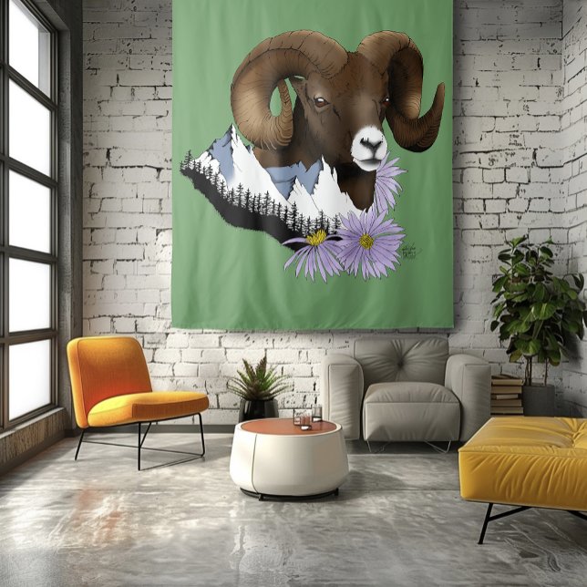 Tapiz Carnero Majestuoso Bighorn Marrón Oveja Montañas V (Subido por el creador)