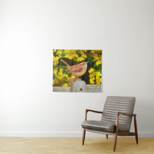 Tapiz Carolina Wren Painting - Arte original de aves sil
