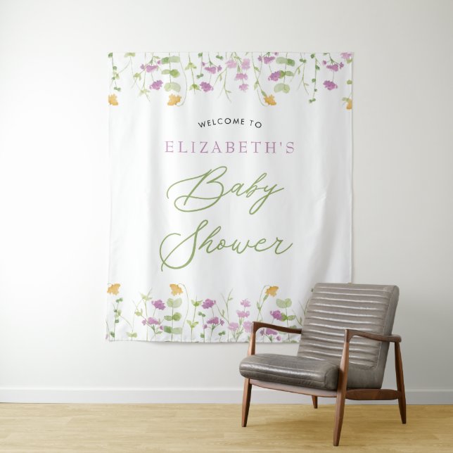 Tapiz Cartel de bienvenida de acuarela verde amarillo y  (In situ)