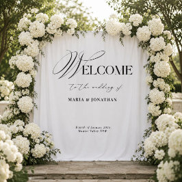 Tapiz Cartel de bienvenida de boda moderno en blanco y n