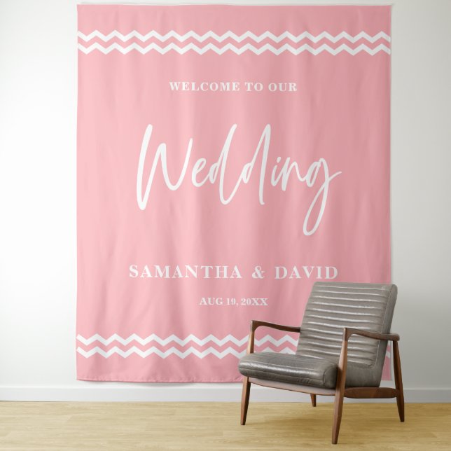 Tapiz Cartel de bienvenida de boda rosa con fondo (In situ)