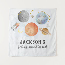 Tapiz Cartel de bienvenida de cumpleaños espacial