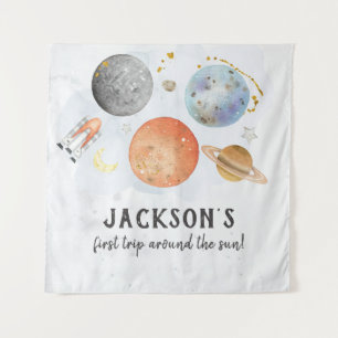 Tapiz Cartel de bienvenida de cumpleaños espacial