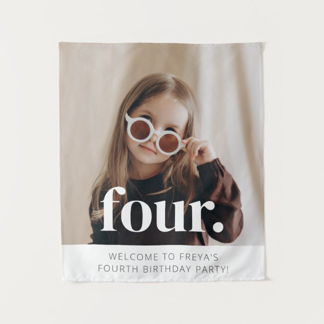 Tapiz Cartel de bienvenida de cumpleaños número 4 con fo (Anverso)