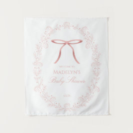 Tapiz Cartel de bienvenida para baby shower de lazos ros