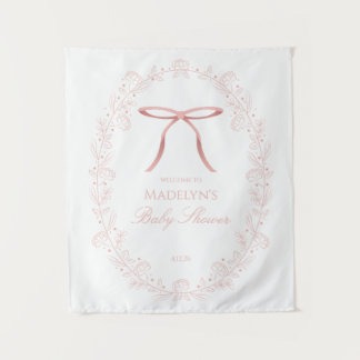 Tapiz Cartel de bienvenida para baby shower de lazos ros