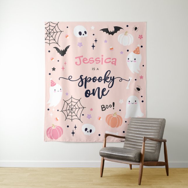 Tapiz Cartel de cumpleaños 1 de Halloween Fantasma Lindo (In situ)