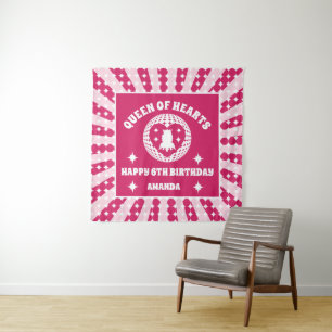 Tapiz Cartel De Cumpleaños De La Reina Retro Magenta Del