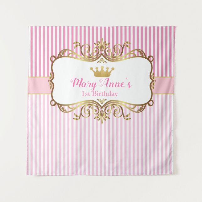 Tapiz Cartel de fondo de cumpleaños de la princesa (rosa (Anverso)