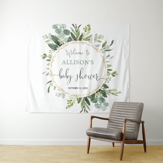 Tapiz Cartel de fondo de ducha de bebé con corona de veg (In situ (horizontal))