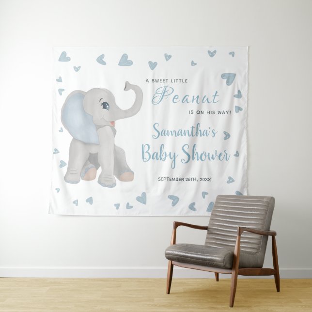 Tapiz Cartel de fondo para Baby Shower de Niño Elefante  (In situ (horizontal))