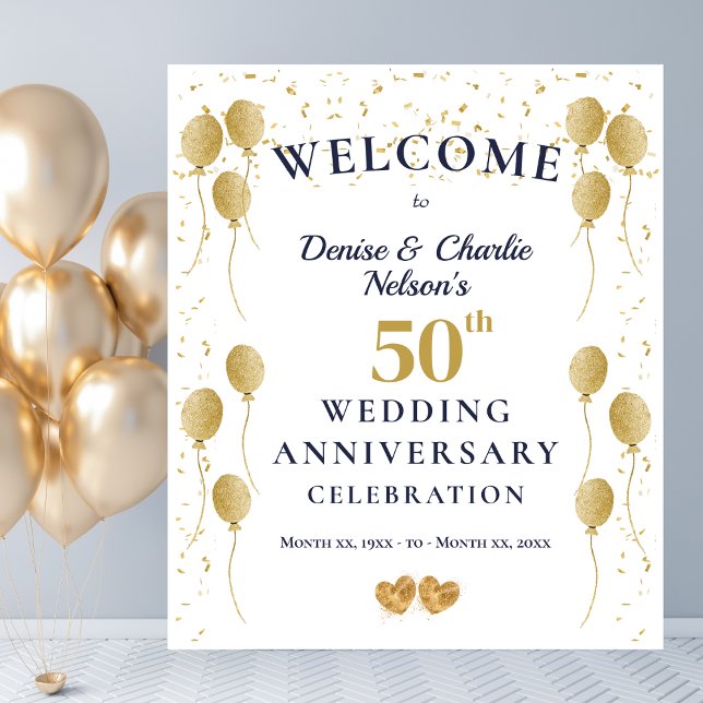 Tapiz Cartel Fiesta del 50° aniversario de oro de los Bo (Golden 50th Wedding Anniversary Party Banner Tapestry)