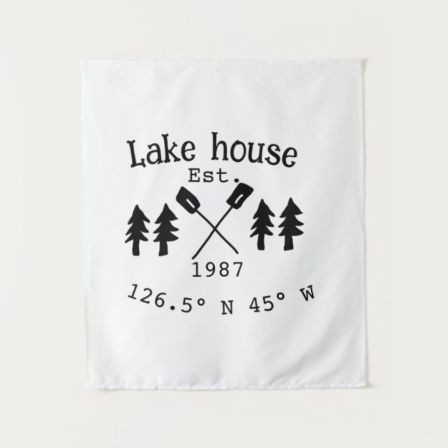 Tapiz Casa del lago. Fecha año personalizado coordenadas (Anverso)