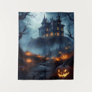 Tapiz Casa embrujada y espeluznante de Halloween en una