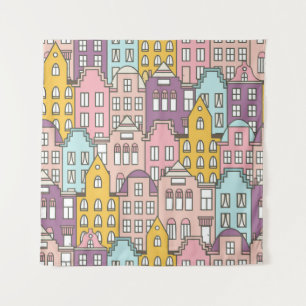 Tapiz Casas de los Países Bajos dibujadas a mano con un 