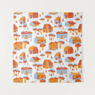 Tapiz Casas de pueblo: Doodle de época