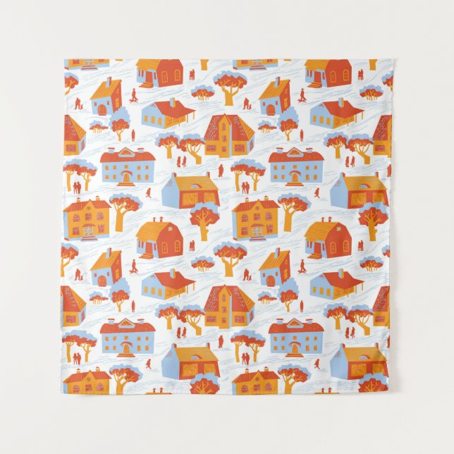 Tapiz Casas de pueblo: Doodle de época (Anverso)