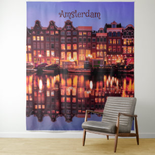 Tapiz Casas en hilera de Amsterdam en el canal