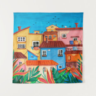 Tapiz Casas italianas. Mano de Gouache