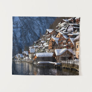 Tapiz Casas junto al lago de madera en Hallstatt, Austri