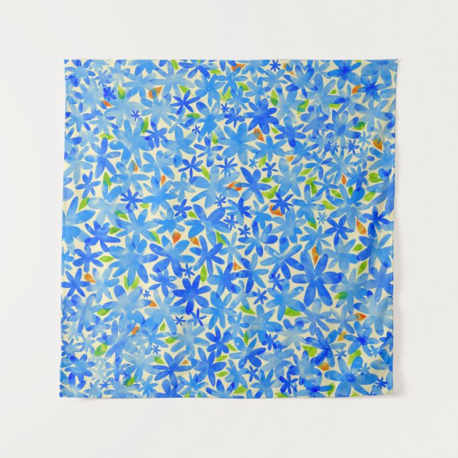 Tapiz Cascada floral: Flores azules patrón sin foco (Anverso)