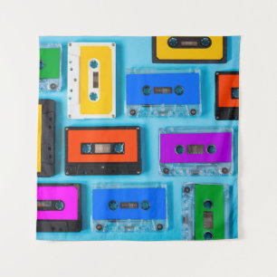 Tapiz Cassette retro: Colección de fondo azul