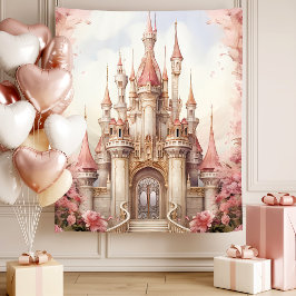 Tapiz Castillo de cuento de hadas floral rosa