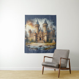 Tapiz Castillo medieval al atardecer con cielos atmosfér