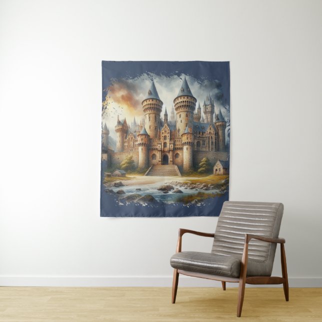 Tapiz Castillo medieval al atardecer con cielos atmosfér (In situ)