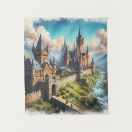 Tapiz Castillo medieval en un paisaje montañoso