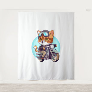 Tapiz CAT CUTE en motocicleta con camiseta clásica (6)