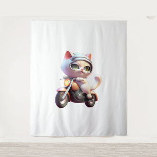 Tapiz CAT CUTE en motocicleta con camiseta clásica (7)