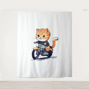Tapiz CAT CUTE en motocicleta con camiseta clásica (8)