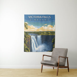Tapiz Cataratas Victoria – Cartel de viaje retro de Zimb