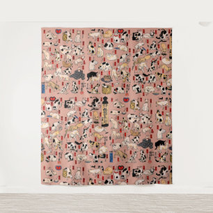 Tapiz Cats japoneses ukiyo-e Art Funny