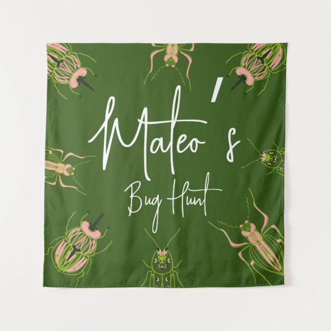 Tapiz Caza de Bichos Fiesta de Cumpleaños Dibujada a Man (Anverso)