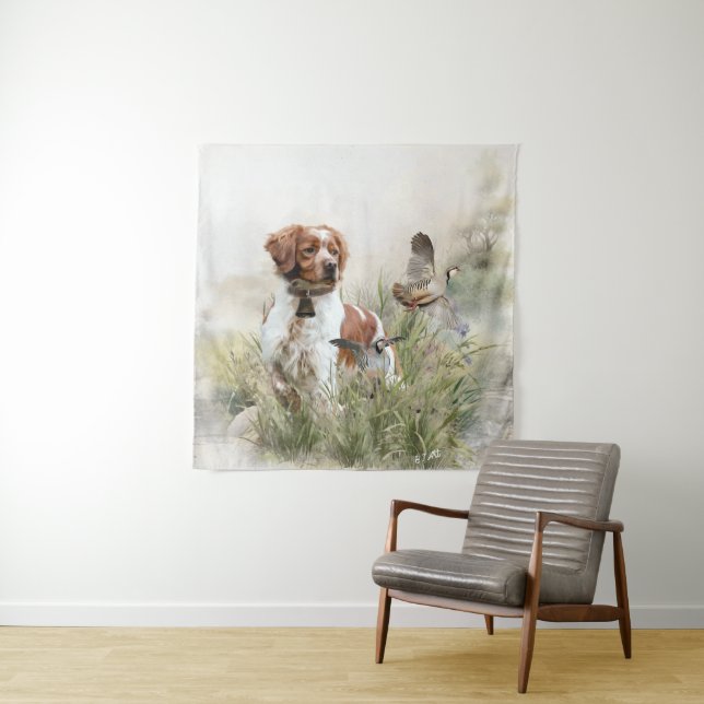 Tapiz Cazando con un perro de Bretaña, arte (In situ)