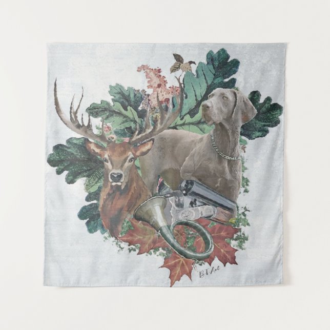 Tapiz Cazando con un Weimaraner, "Fantasma gris" (Anverso)