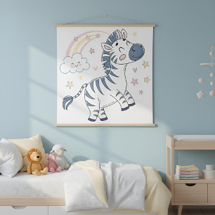 Tapiz Cebra de Dibujos Animados Adorable con Arcoíris y