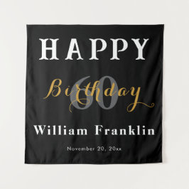 Tapiz Celebración de Cumpleaños 60 con Tema de Negro Sól