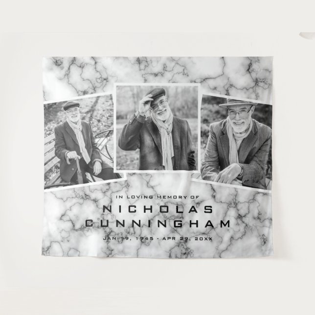 Tapiz Celebración de la Vida Mármol Negro Blanco Tres Fo (Anverso (horizontal))