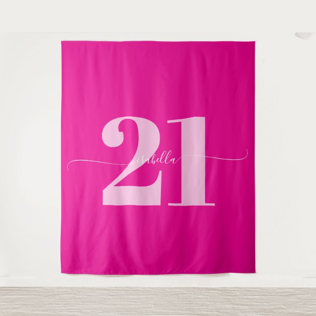 Tapiz Celebración del 21 cumpleaños rosa (Anverso)